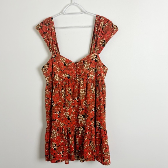 Free People Pattern Play Linen Blend Mini Dress Red Floral Size Medium - Picture 2 of 9
